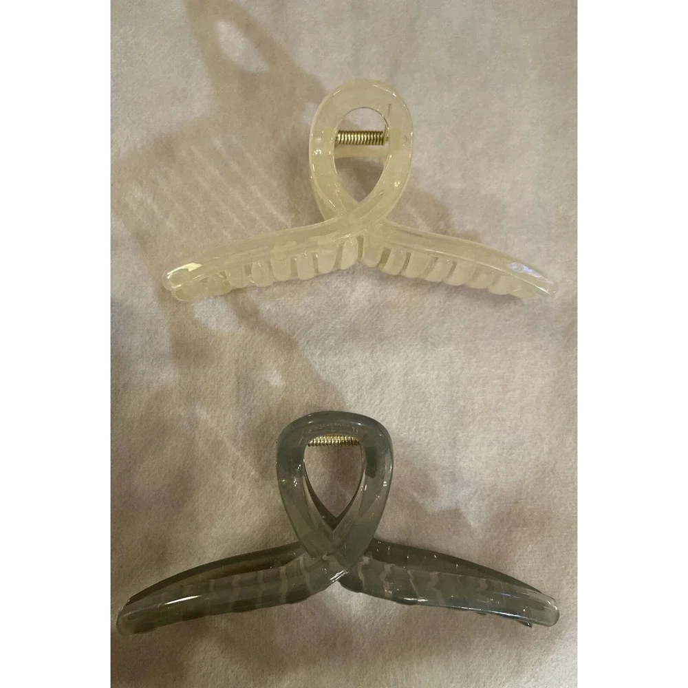 Set Of Four Hair Claws Clips For Long Thick Hair Creme, Purple,brown, Gray